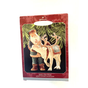 Hallmark Ornament Santas Deer Friend 1998 Artists Studio Collection Vintage